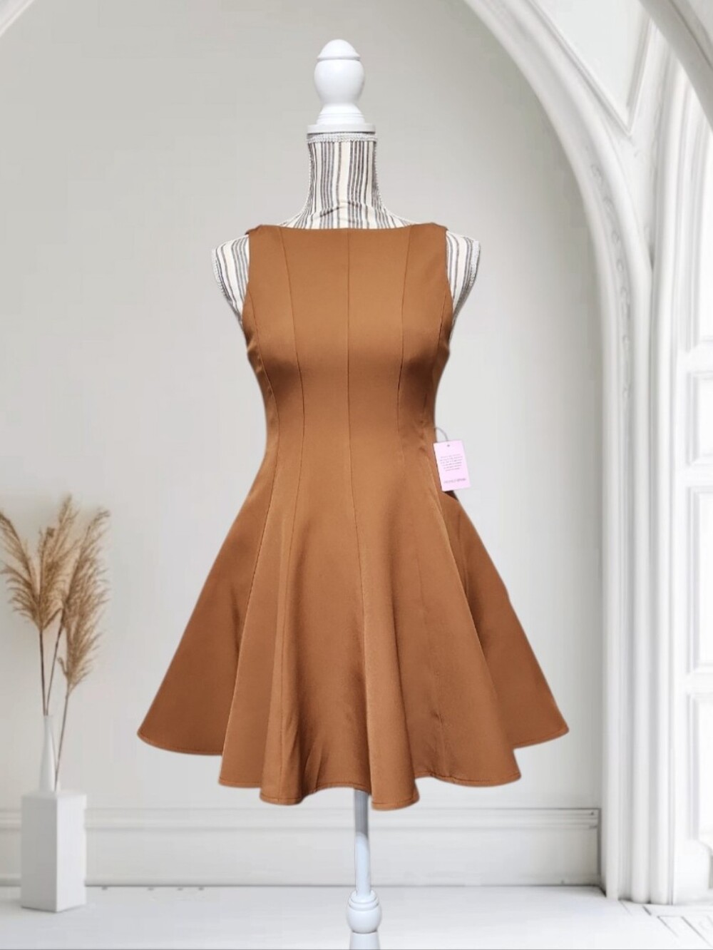 PrettyLittleThing Chestnut Sleeveless Woven Pleated Shift Dress (0)
